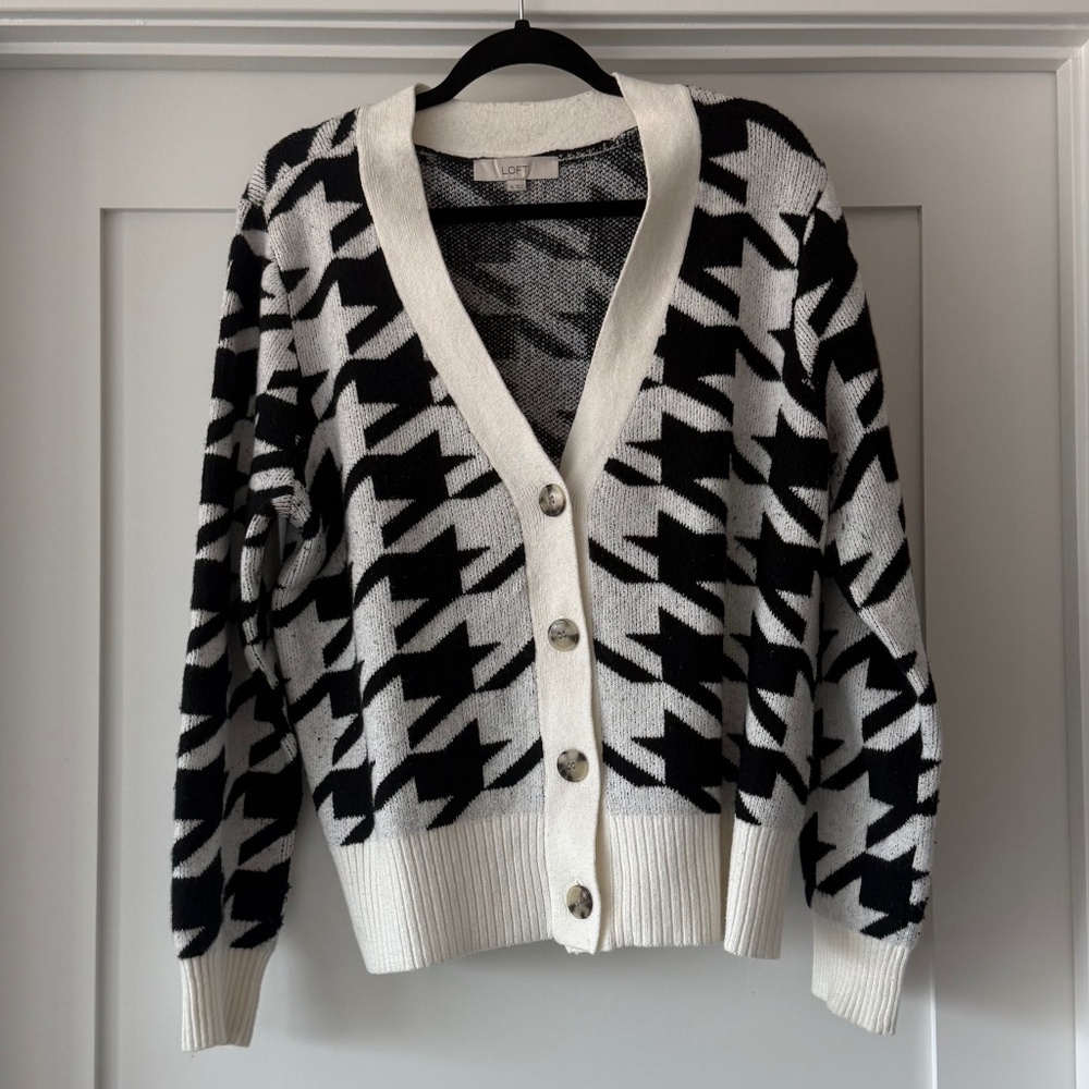 LOFT Houndstooth Cardigan - Black/White